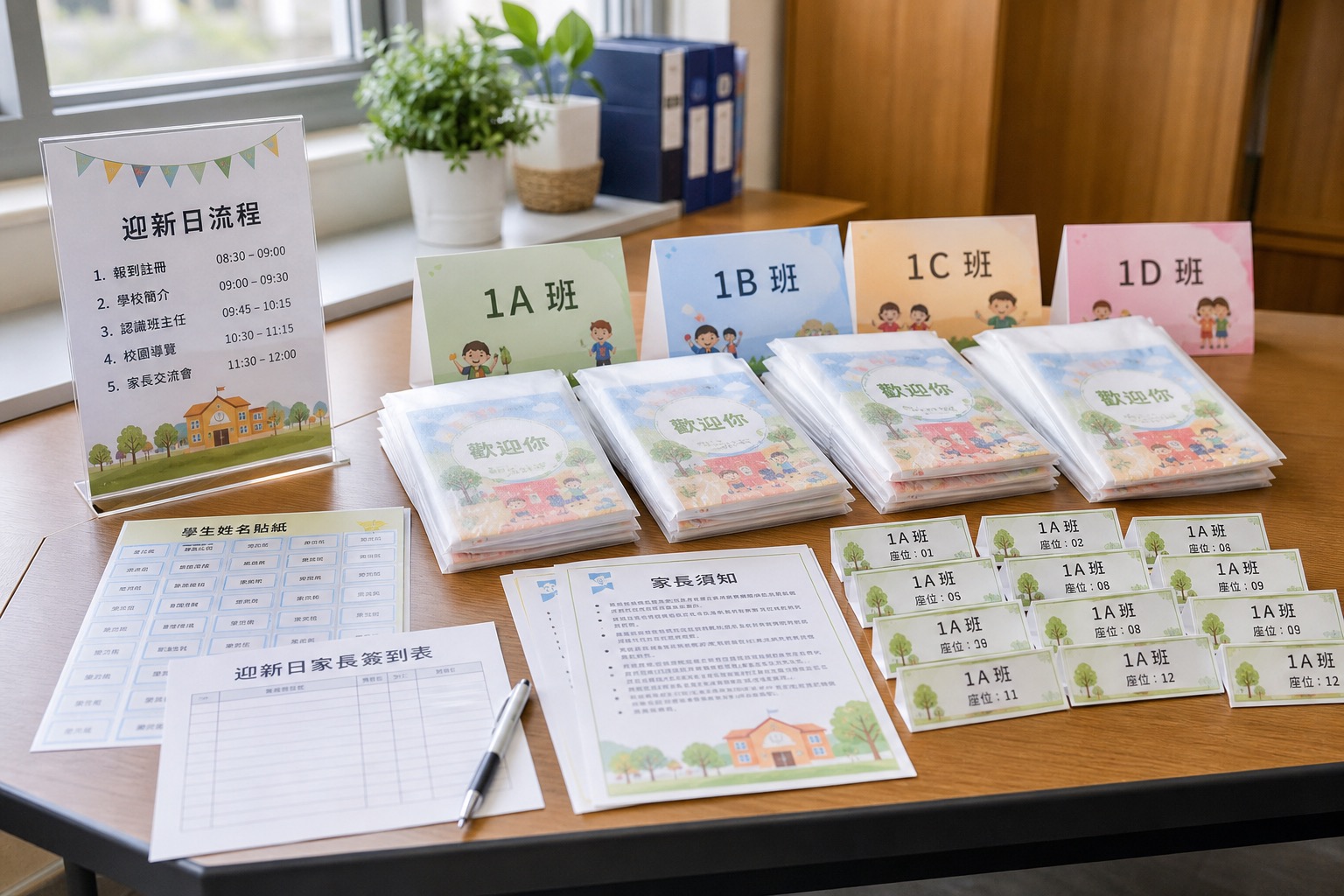 香港迎新日簽到表、座位卡、家長須知與分班資料包印刷整理